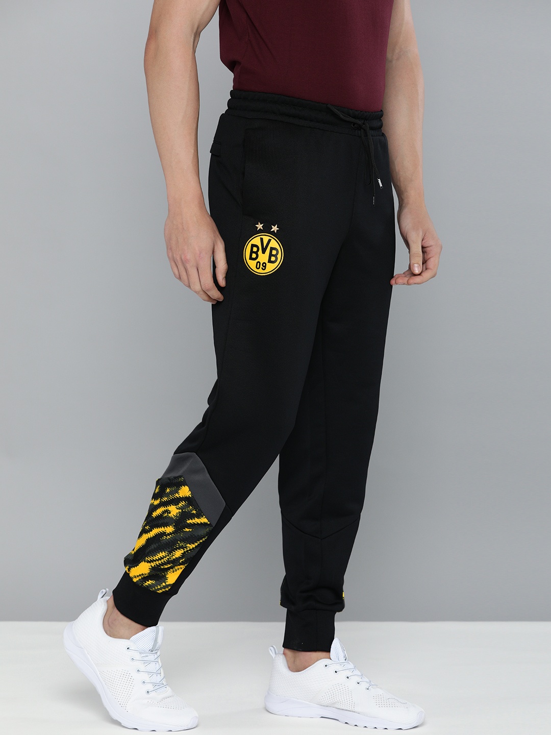 

Puma Men's Black and Yellow Printed BVB Football Track Pants