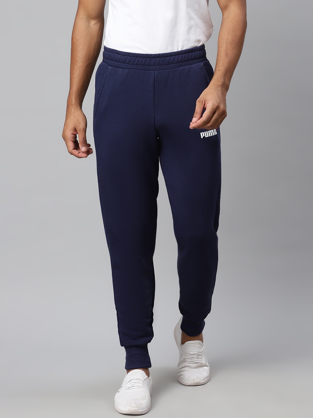 

Puma Men Navy Blue Slim Fit Solid ESS+ 2 Col Logo TR CL Joggers