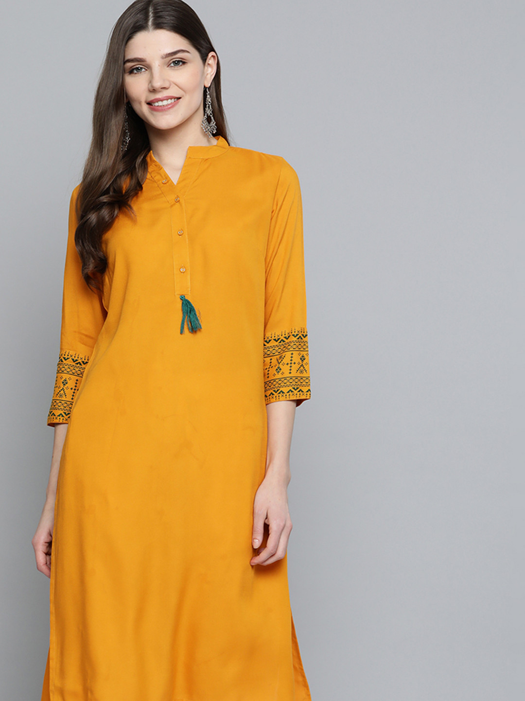 

HERE&NOW Women Mustard Solid Straight Kurta
