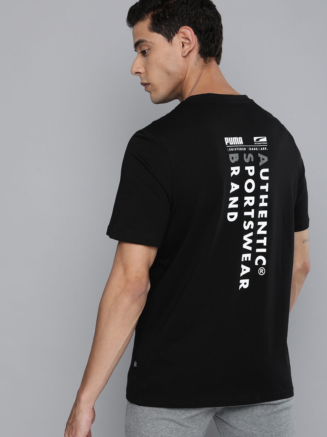 

Puma Men Black Regular Fit Back Printed Round Neck Pure Cotton T-shirt