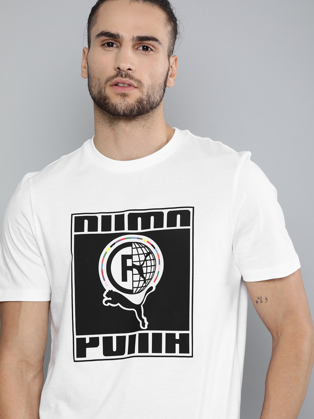 

Puma Men White Black INTL Printed Round Neck Pure Cotton T-shirt