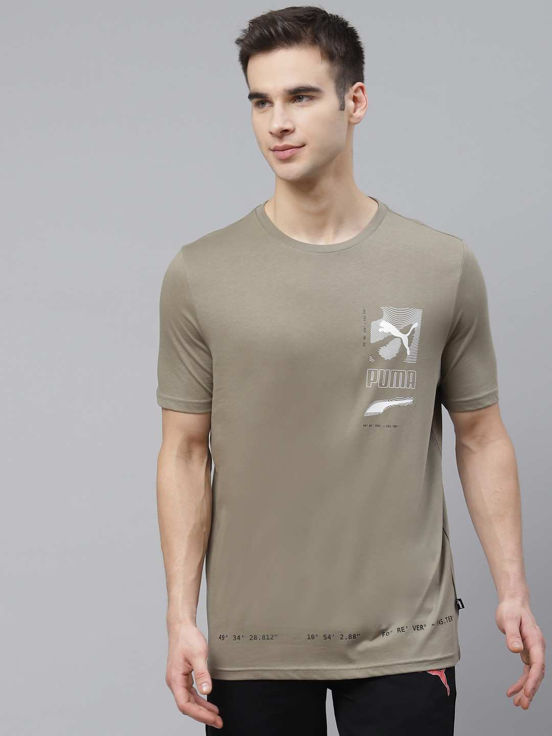 

Puma Men Taupe Digital Print Cotton Round Neck Pure Cotton T-shirt
