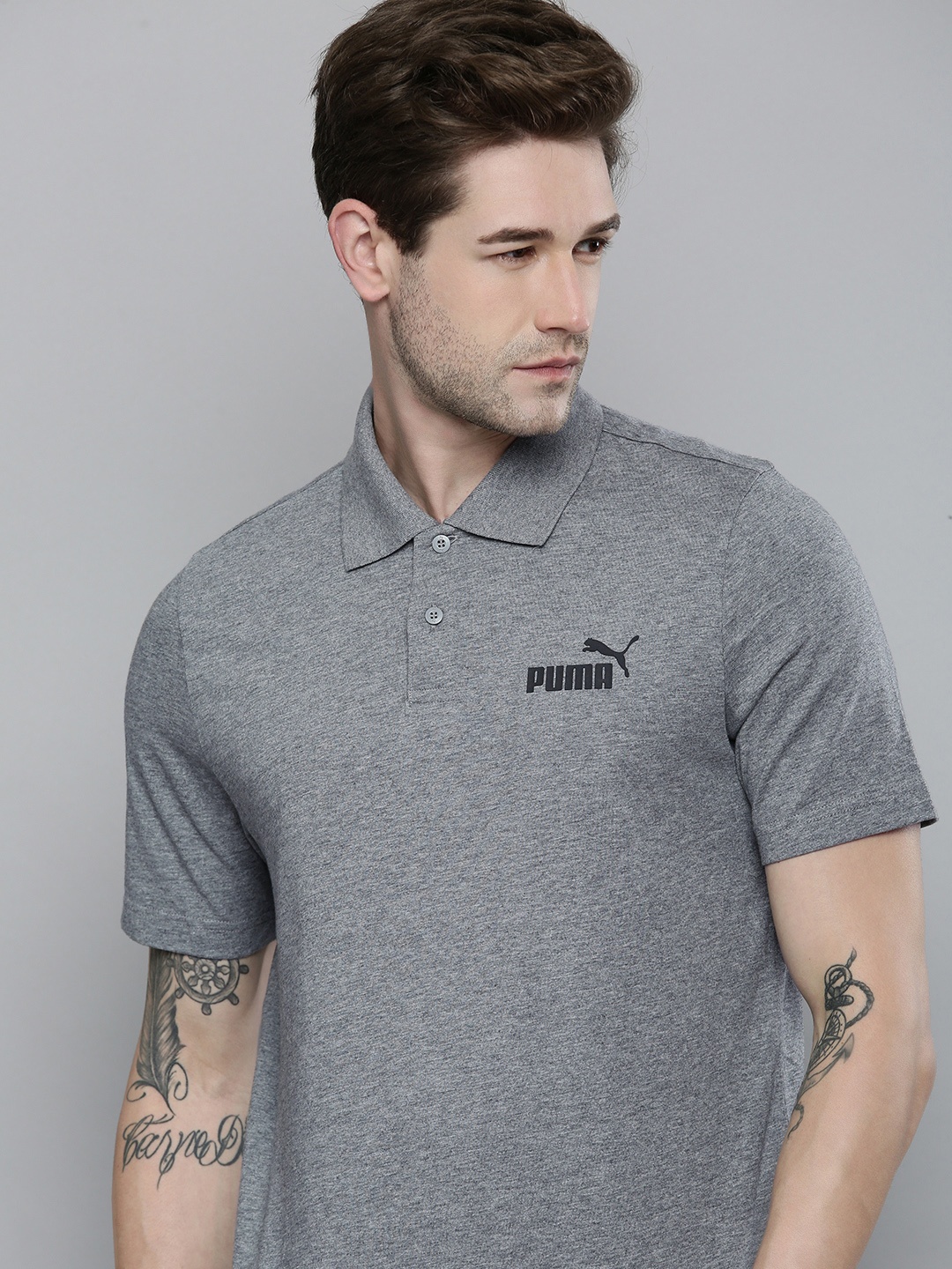 

Puma Men Grey ESS Polo Collar T-shirt