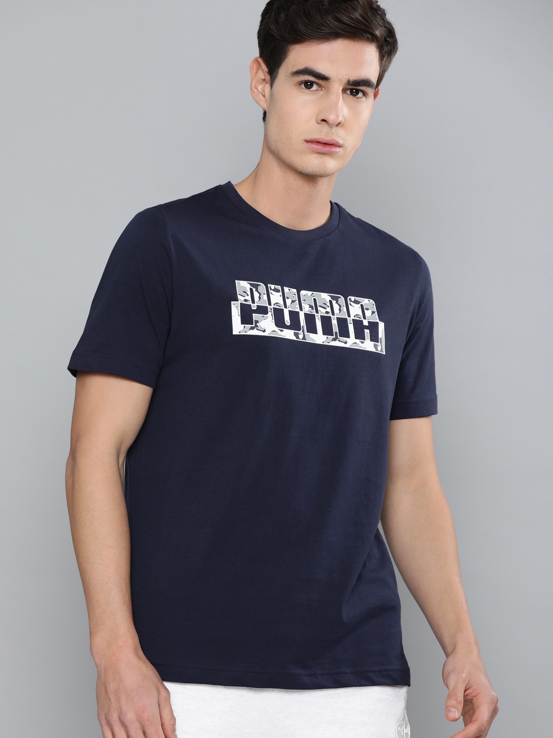 

Puma Men Navy Blue CORE CAMO Graphic Printed Round Neck Pure Cotton T-shirt