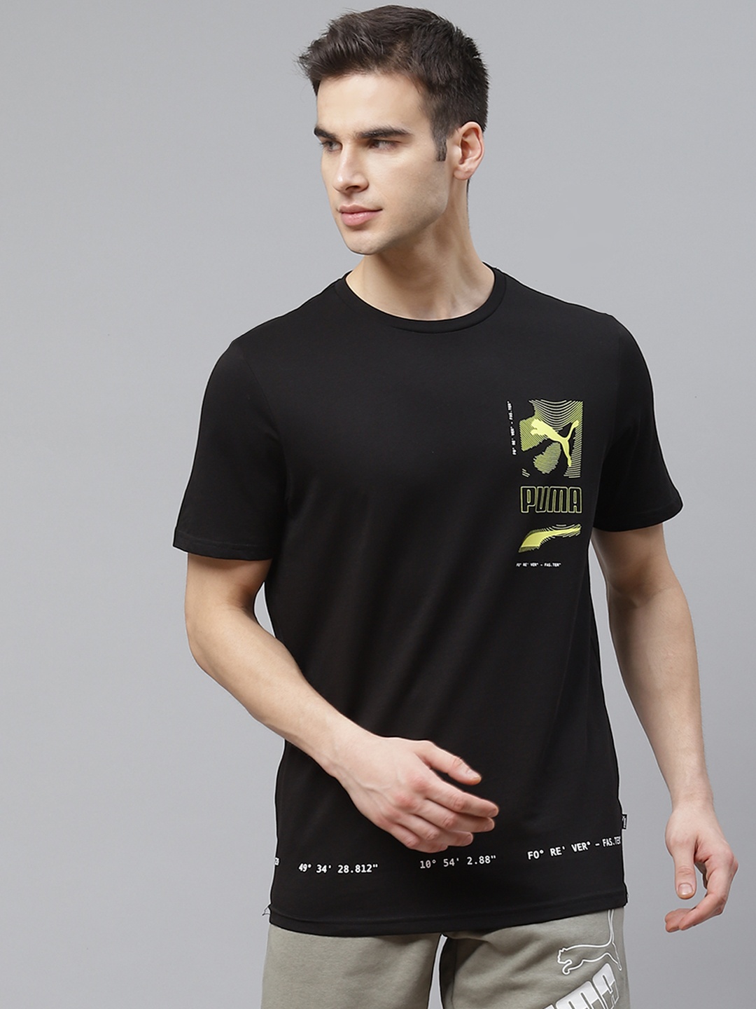 

Puma Men Black Digital Print Cotton Round Neck Pure Cotton T-shirt