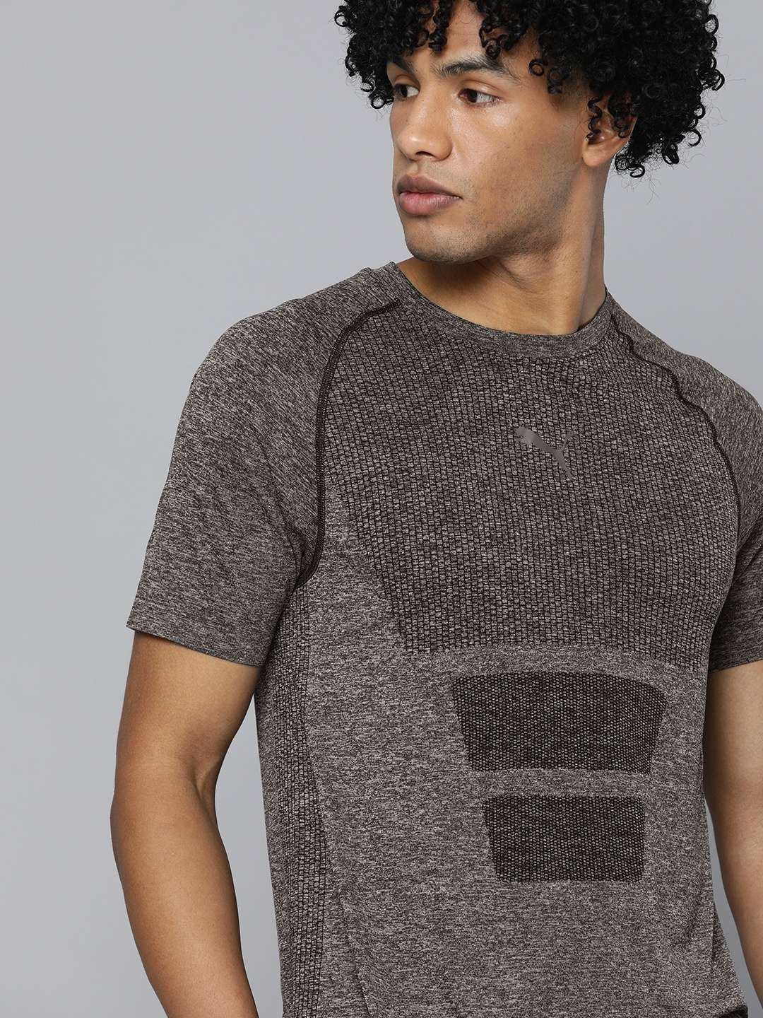 

Puma Men Grey Self-Design FAV EVOKNIT SS Running & Training Round Neck T-shirt
