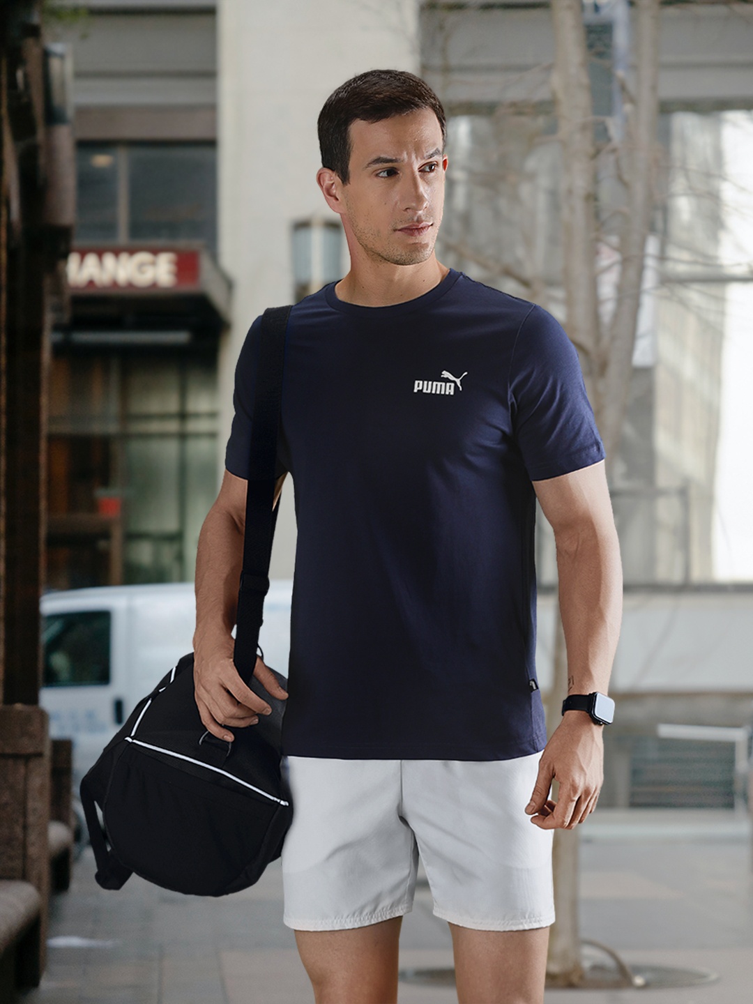 

Puma Men Navy Blue Printed Detail Essentials Small Logo Cotton Pure Cotton T-shirt