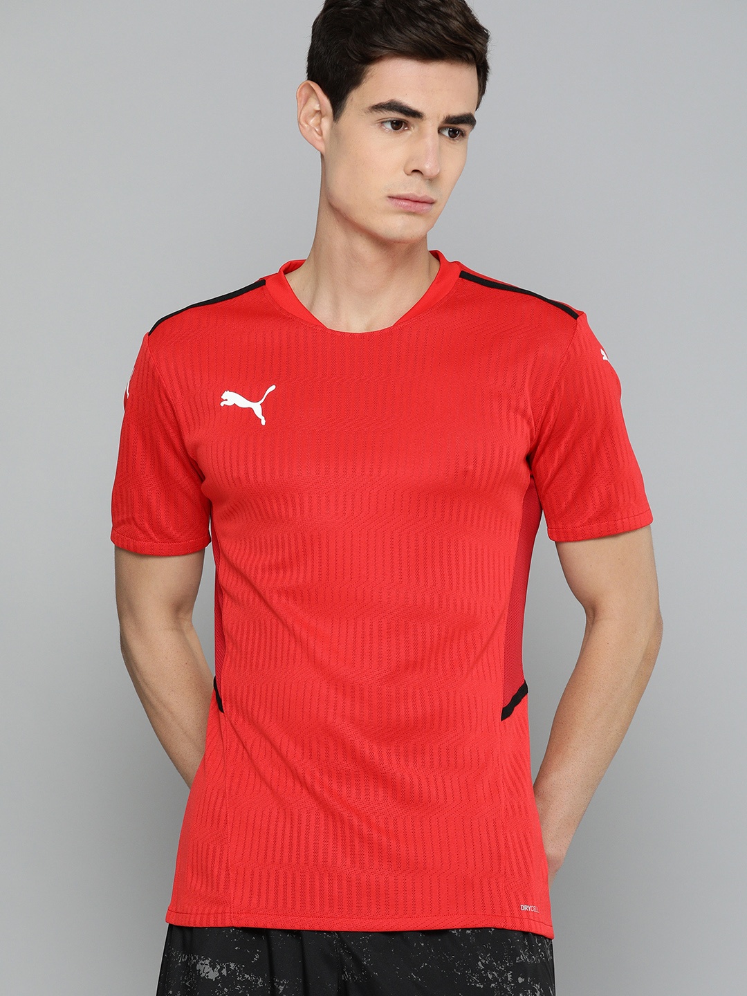 

Puma Men Red Self Design Round Neck teamCUP Jersey T-shirt