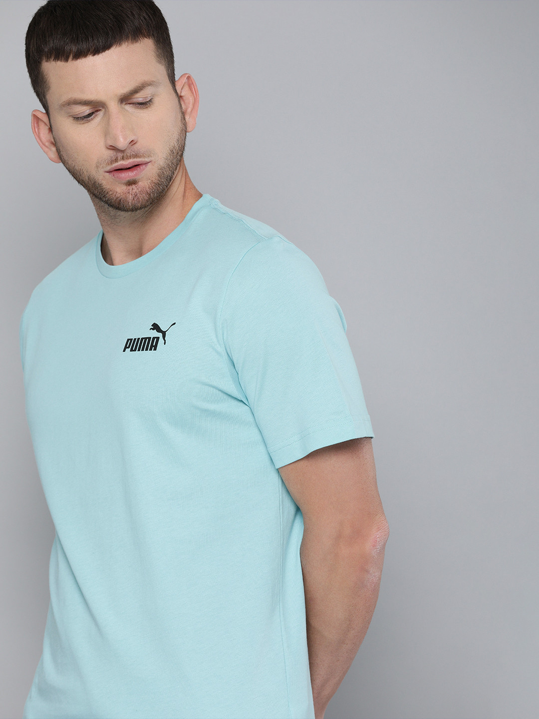

Puma Men Blue ESS Small Logo Printed Round Neck Pure Cotton T-shirt