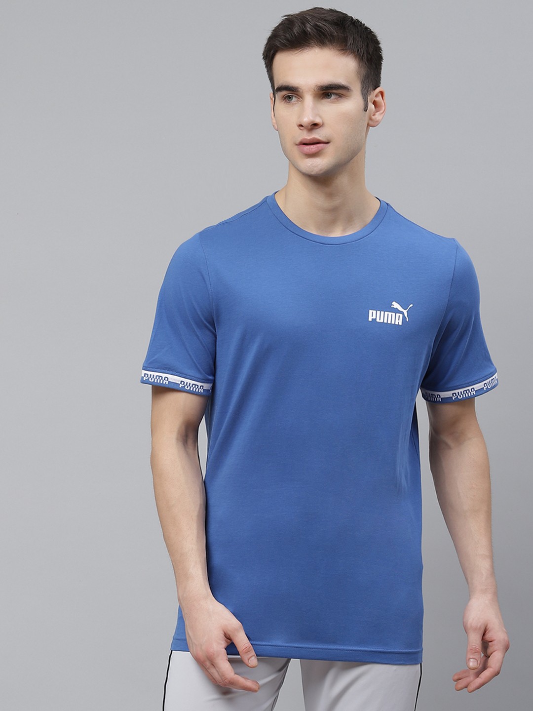 

Puma Men Blue Amplified Cotton Solid Round Neck Pure Cotton T-shirt