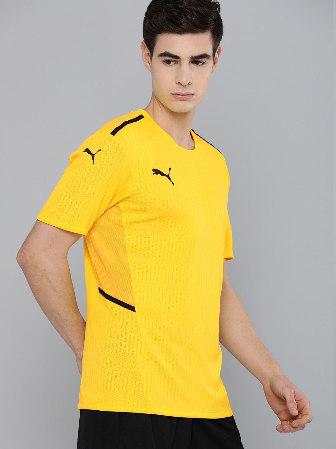 

Puma Men Yellow Self-Design Round Neck Team CUP Jersey Sustainable T-shirt