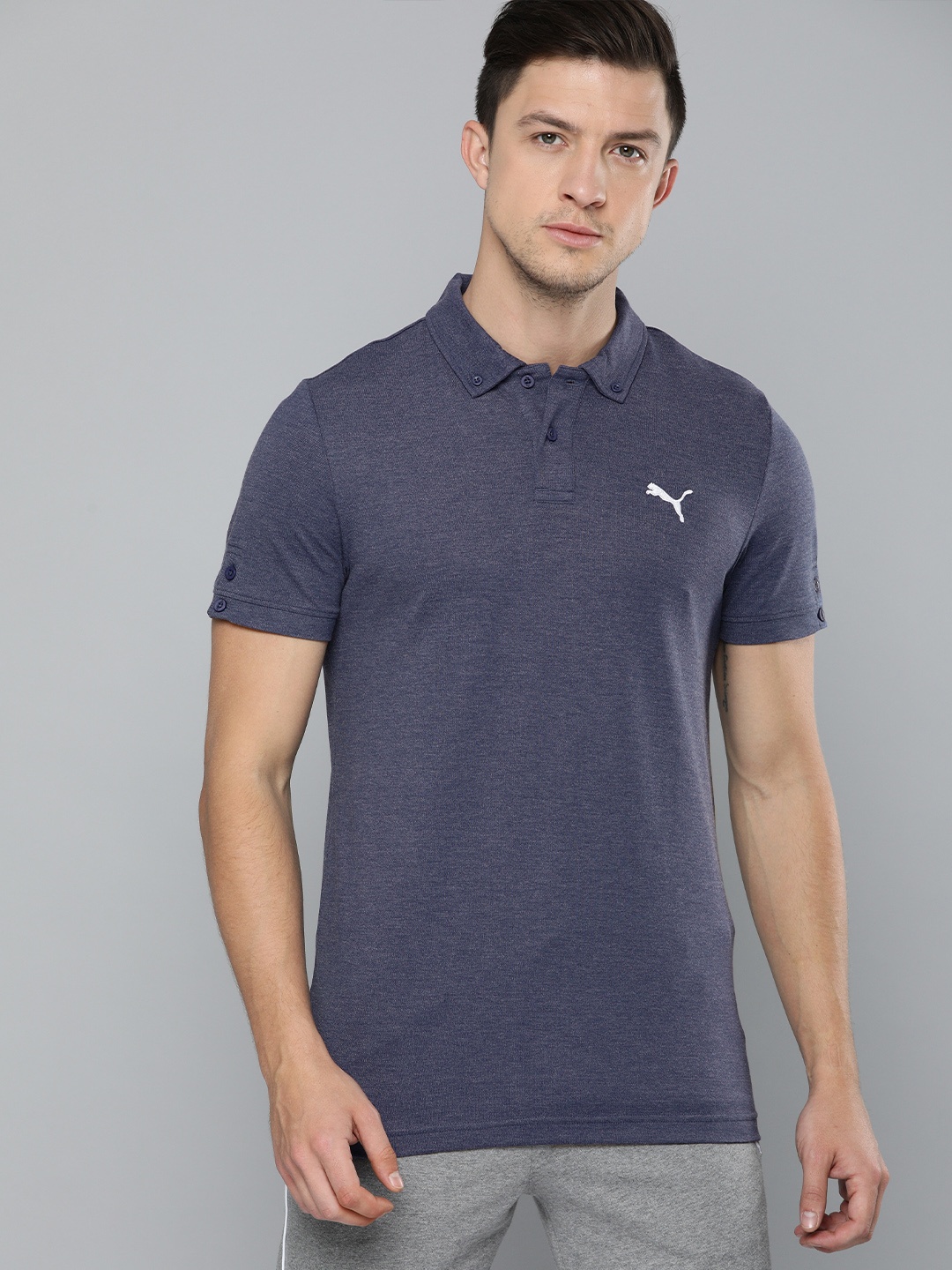 

Puma Men Blue Solid Stylized Polo Collar T-shirt
