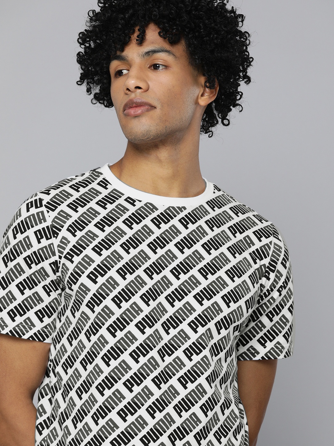 

Puma Men White Black Printed AOP Round Neck Pure Cotton T-shirt