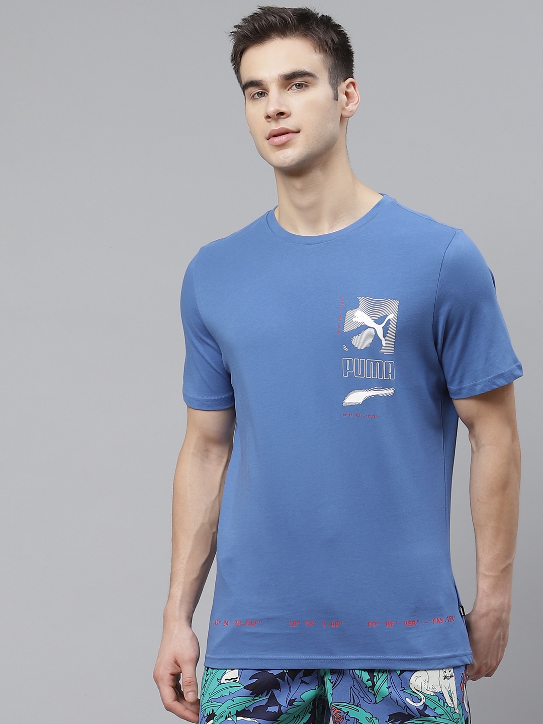 

Puma Men Blue Digital Print Cotton Round Neck Pure Cotton T-shirt