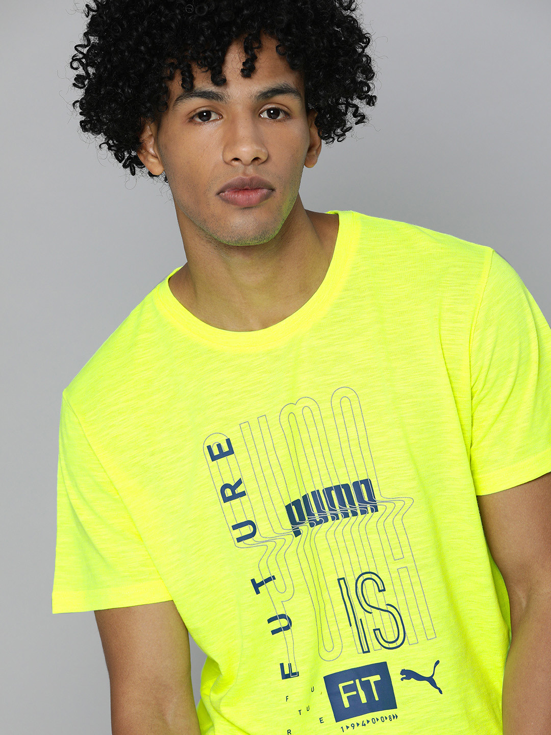 

Puma Men Fluorescent Green Printed Running & Training Round Neck T-shirt