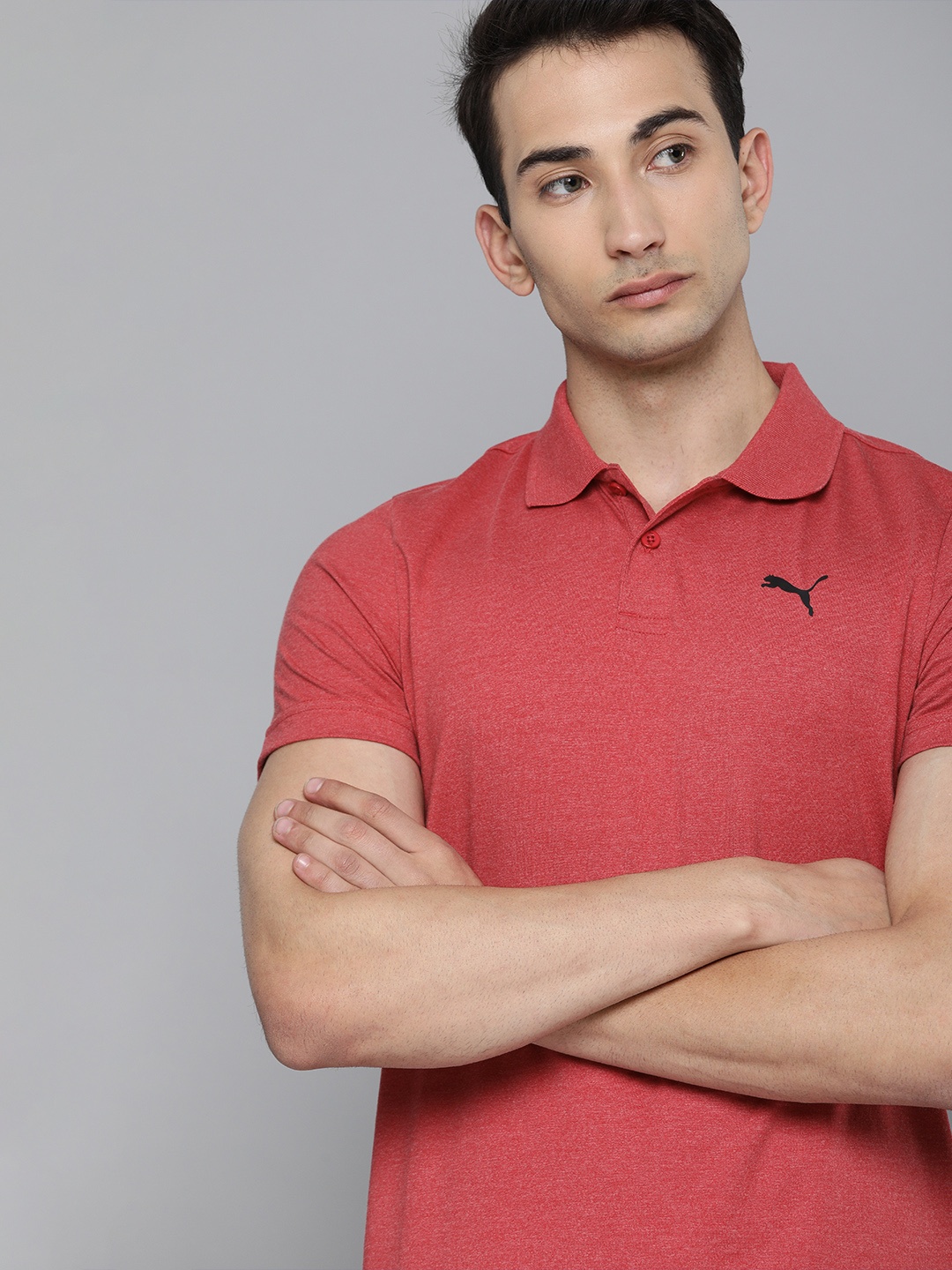 

Puma Men Red Solid Essential Jersey Polo T-Shirt
