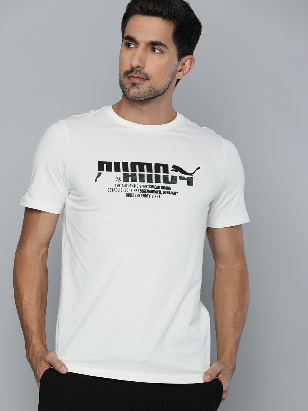 

Puma Men White Printed Round Neck Classics Graphics Infill Pure Cotton T-shirt