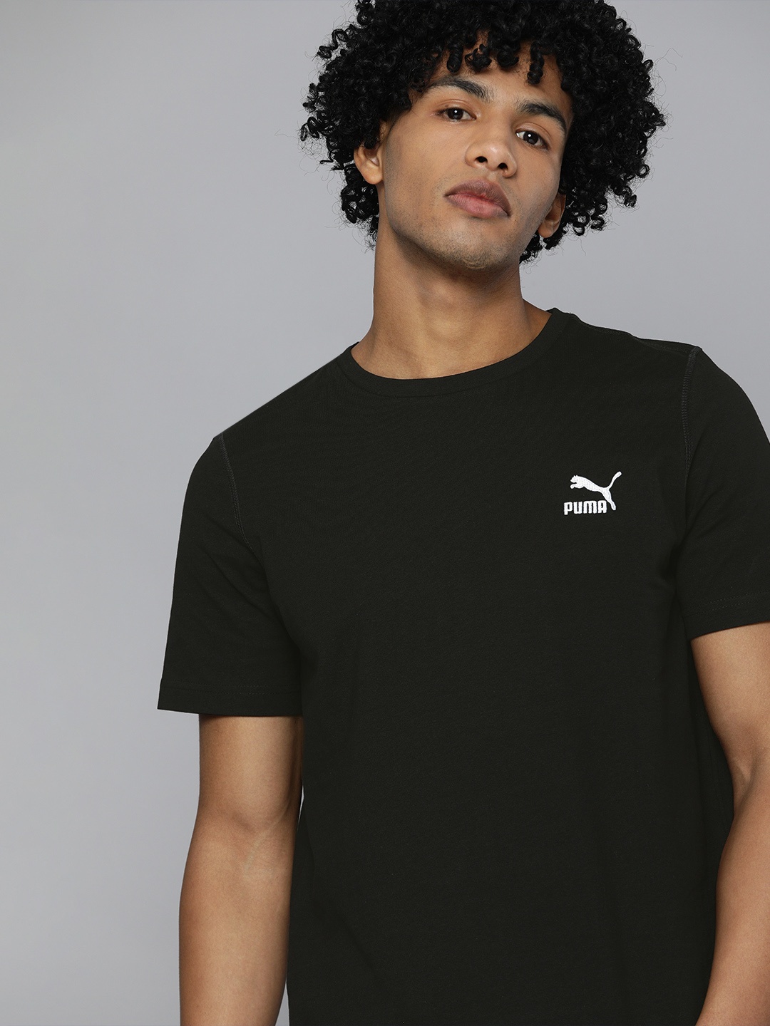

Puma Men Black Solid Classics Embroidered Detailing Round Neck Pure Cotton T-shirt