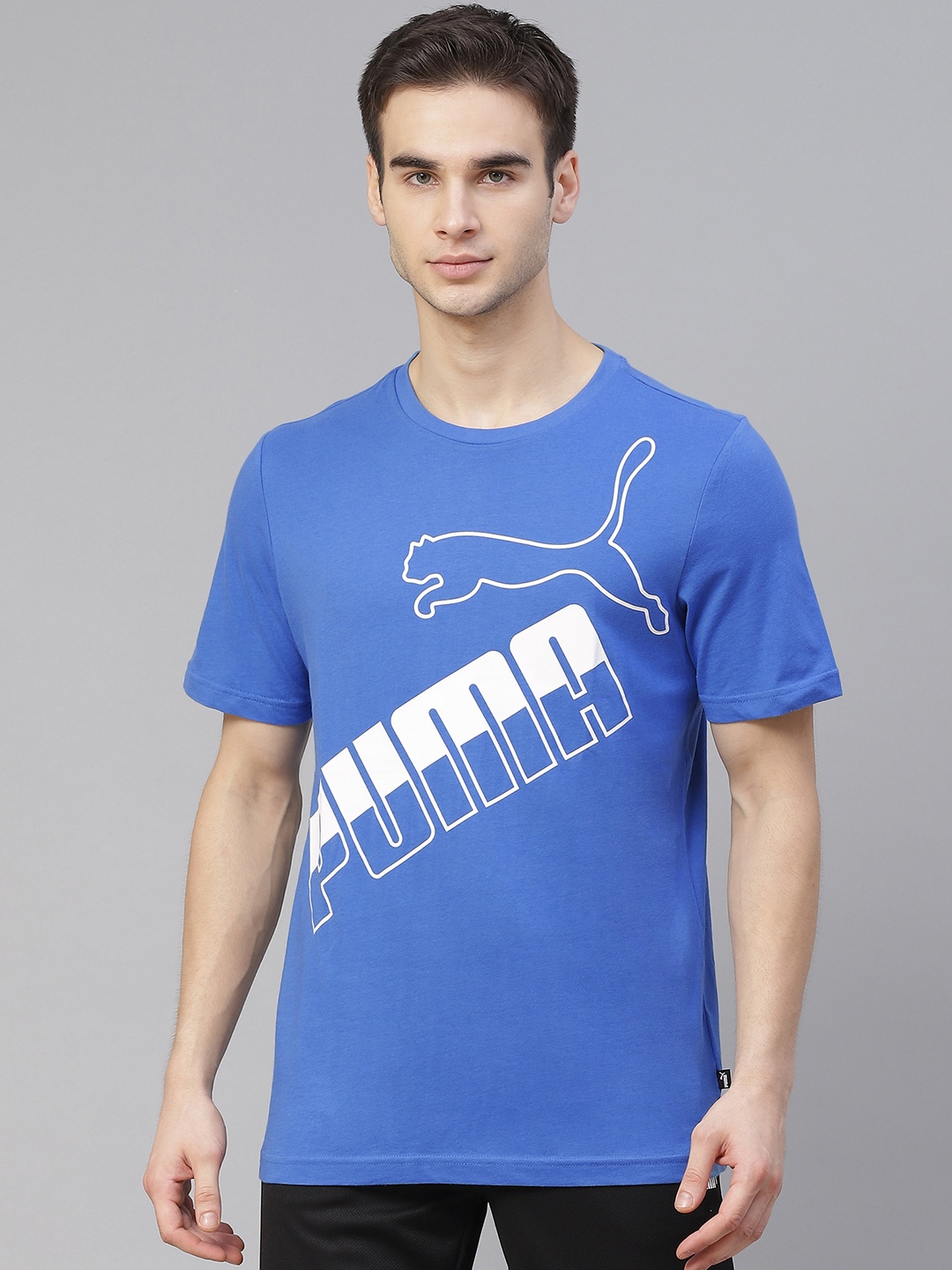 

Puma Men Blue White Big Logo Pure Cotton T-shirt