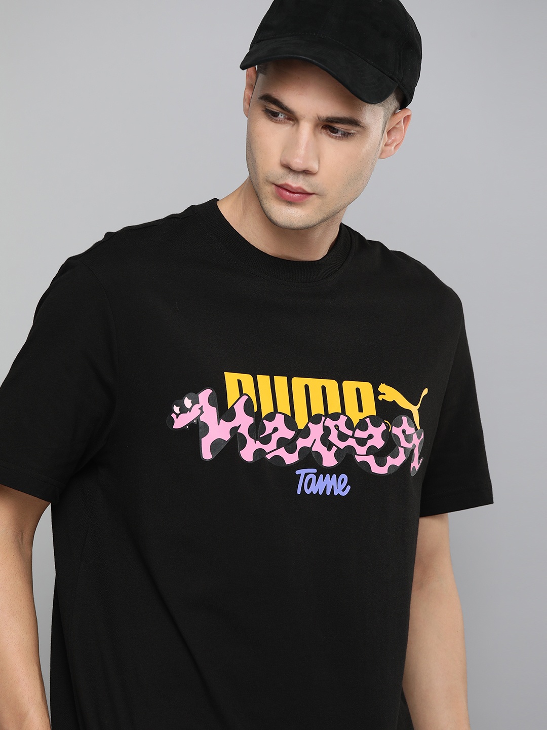 

Puma Men Black Orange Printed Pure Cotton T-shirt