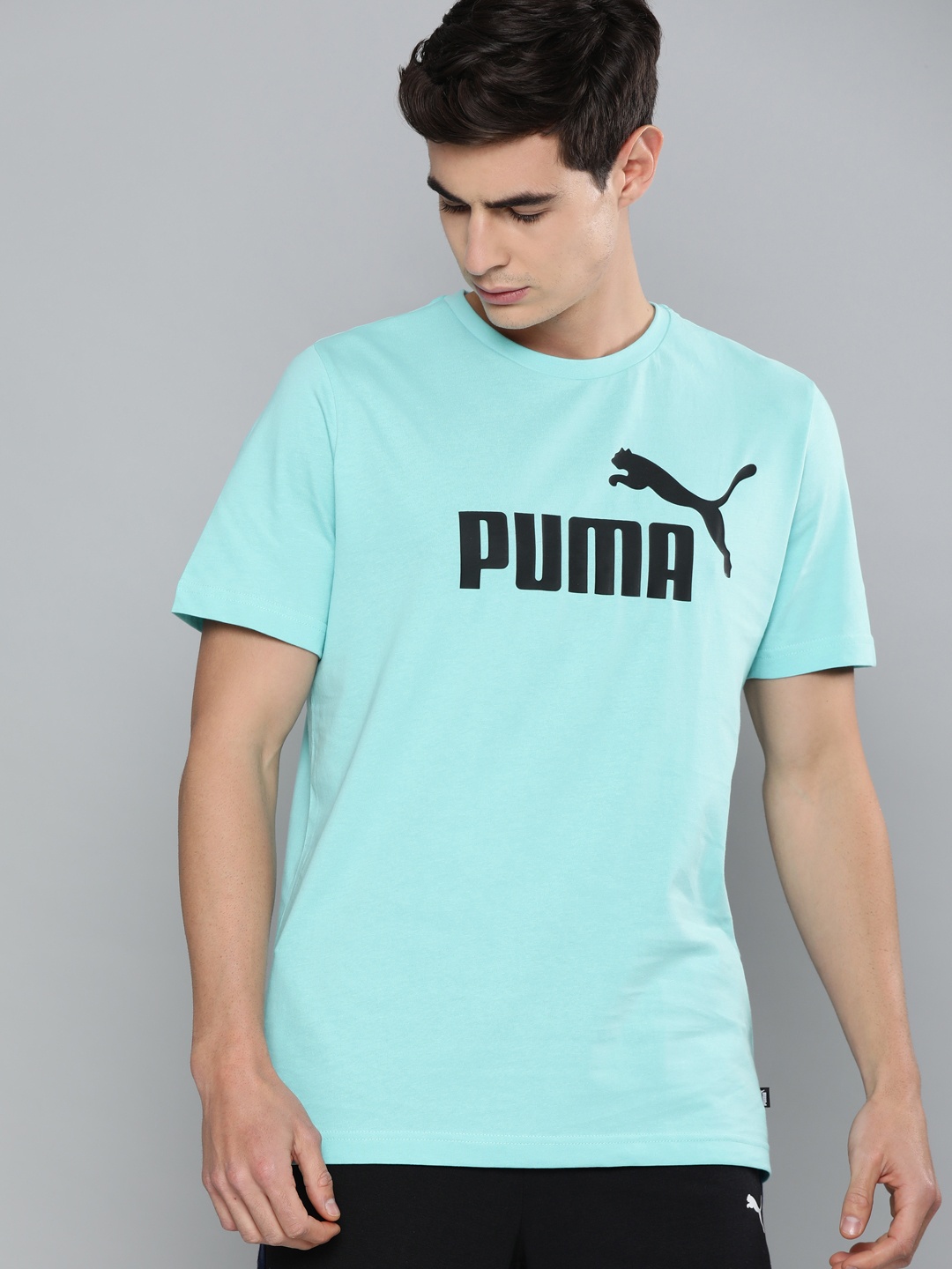 

Puma Men Turquoise Blue ESS Logo Printed Round Neck Pure Cotton T-shirt