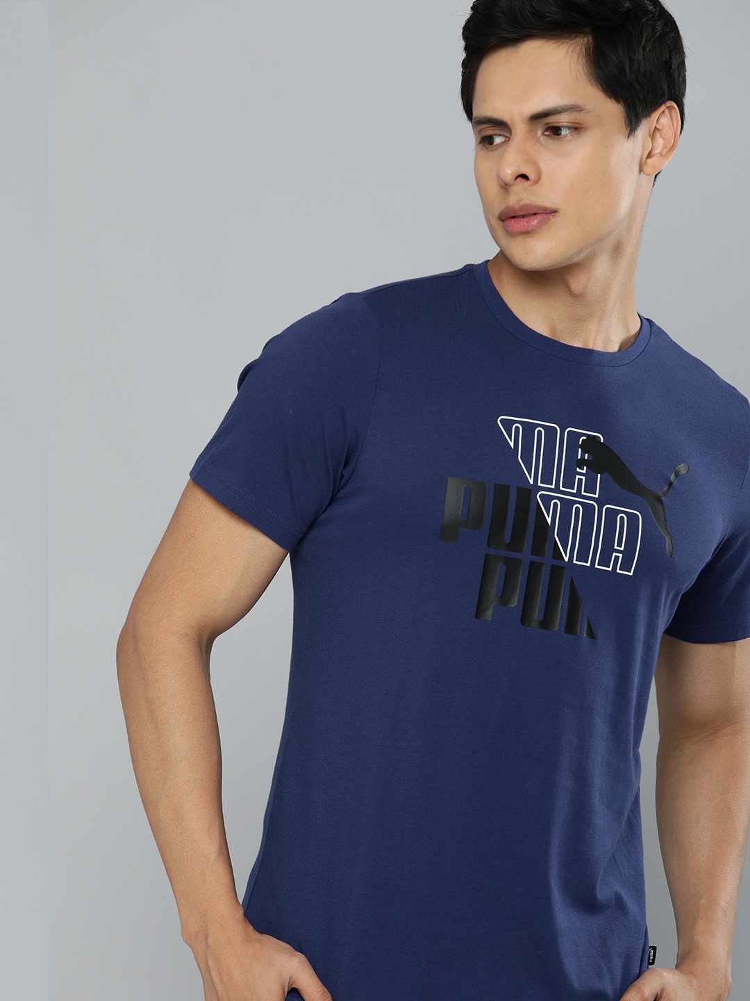 

Puma Men Blue Black Printed Pure Cotton Regular fit T-shirt