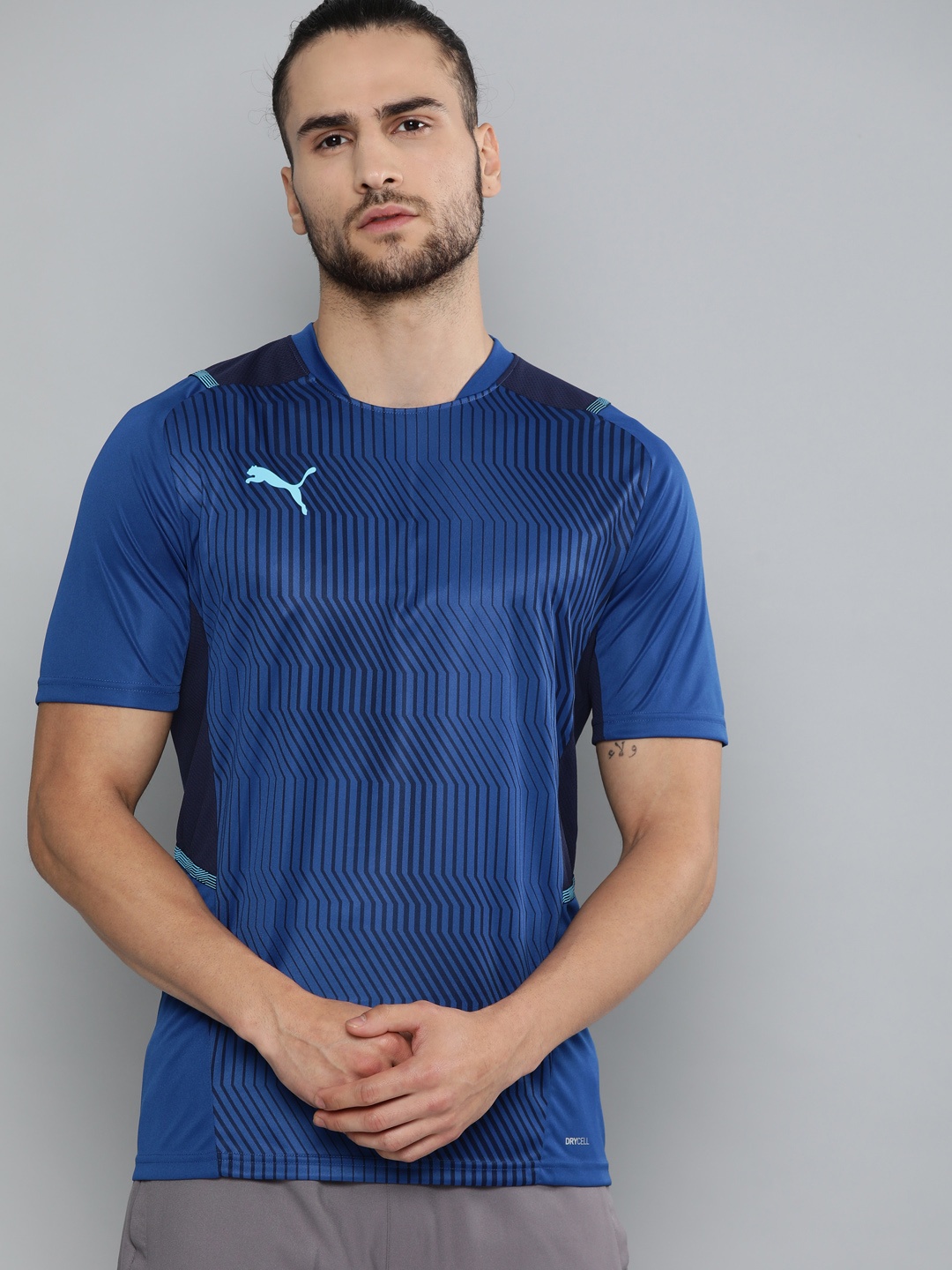 

Puma Men Blue Geometric Printed TeamCup Sustainable TRG Jersey