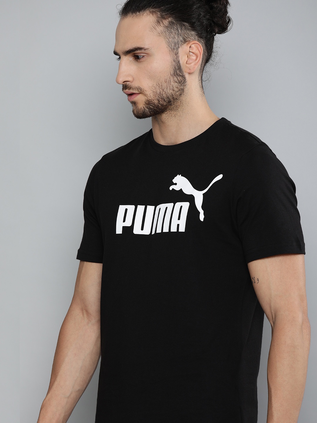 

Puma Men Black ESS Logo Printed Round Neck Pure Cotton T-shirt