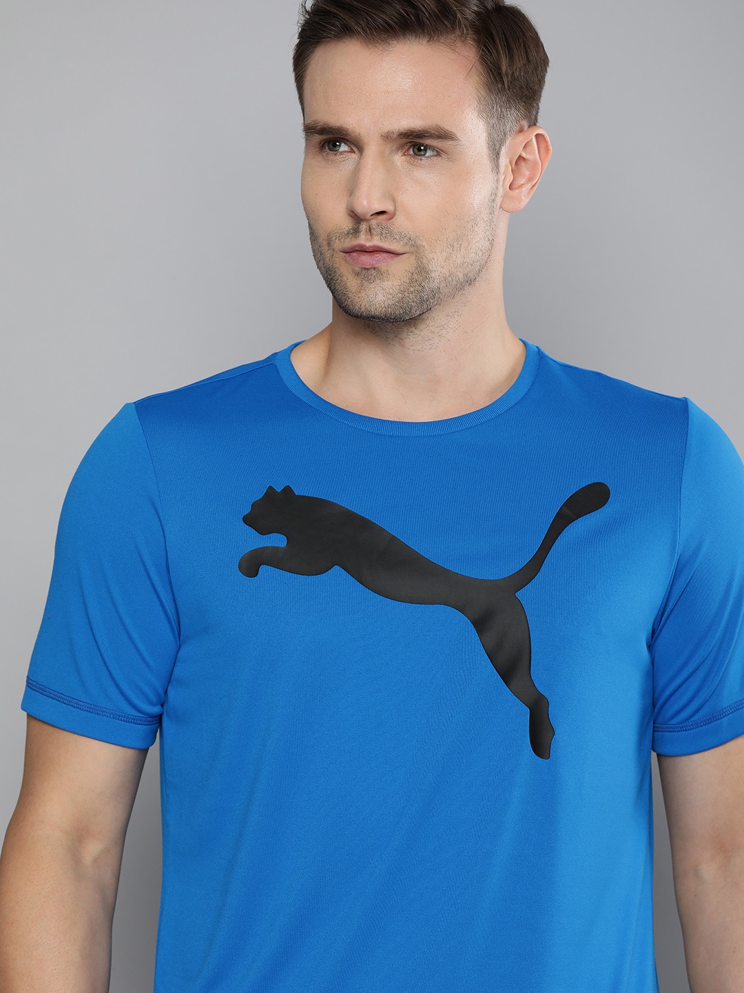 

Puma Men Blue & Black ACTIVE Big Logo DryCell Printed Round Neck T-shirt