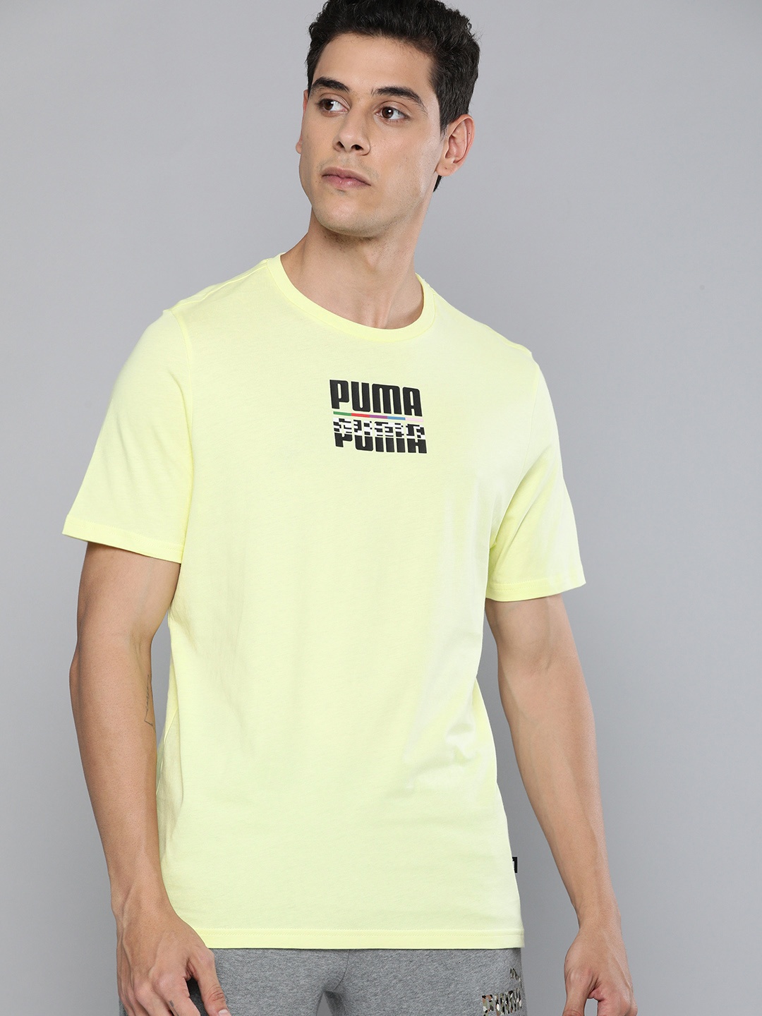 

Puma Men Yellow Printed Round Neck Pure Cotton T-shirt