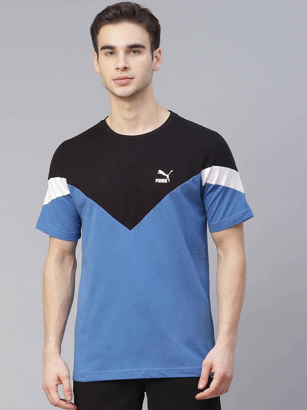 

Puma Men Black Blue Iconic MCS Pure Cotton T-shirt