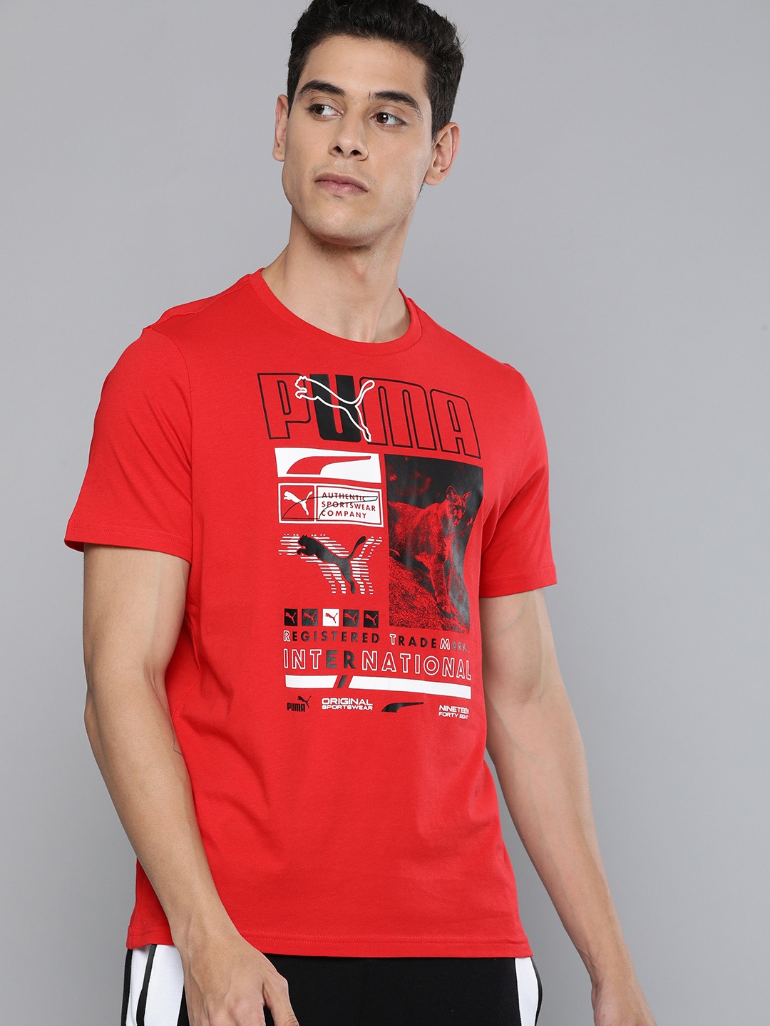 

Puma Men Red Box Printed Round Neck Pure Cotton T-shirt