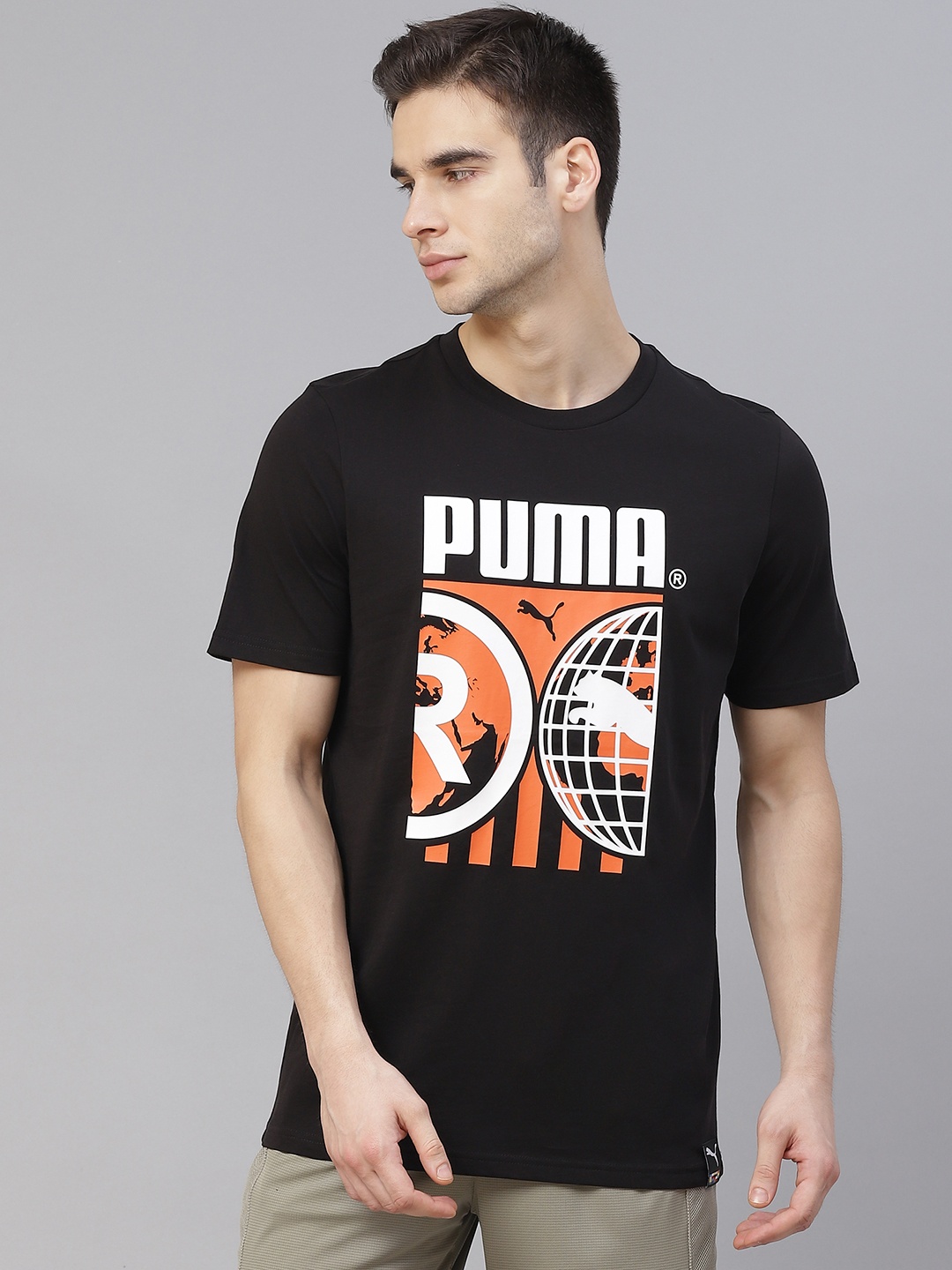 

Puma Men Black White Printed INTL Pure Cotton T-shirt