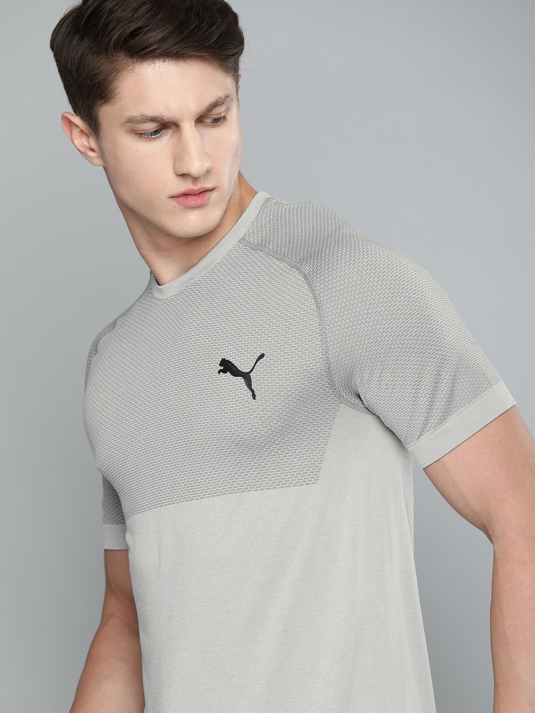 

Puma Men Grey Slim Fit Printed dry CELL Round Neck RTG Evoknit Basic T-shirt