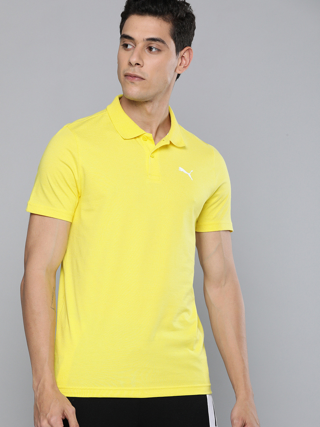 

Puma Men Yellow Solid Cotton Slim Fit Everfresh Jersey Polo Collar T-shirt