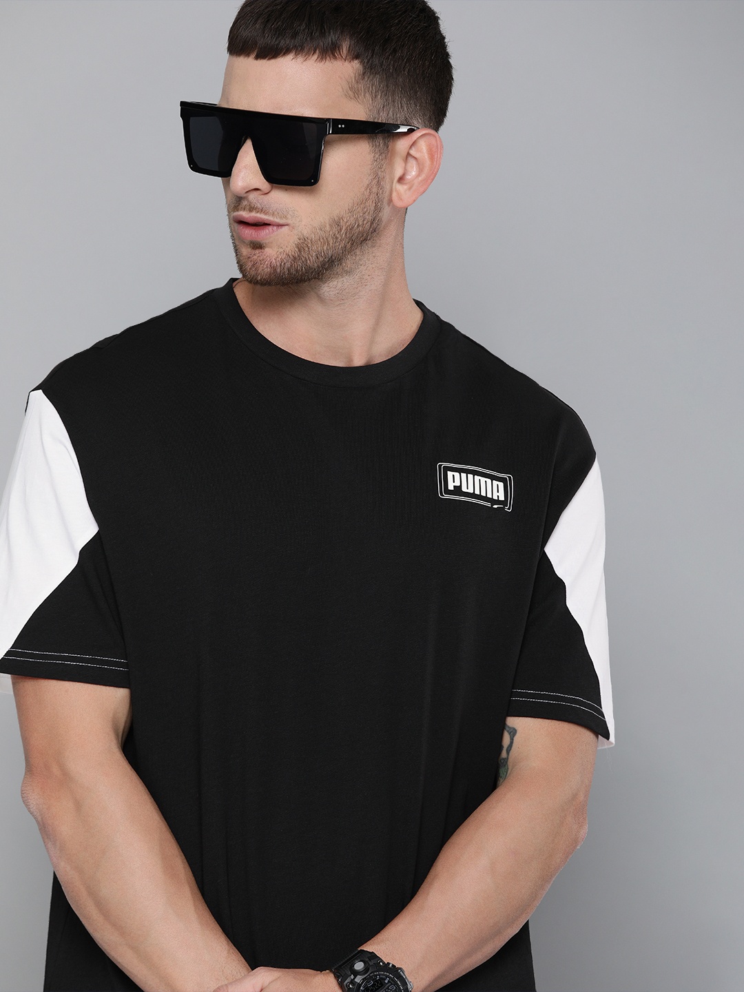 

Puma Men Black Printed Rebel Advanced Round Neck Pure Cotton T-shirt