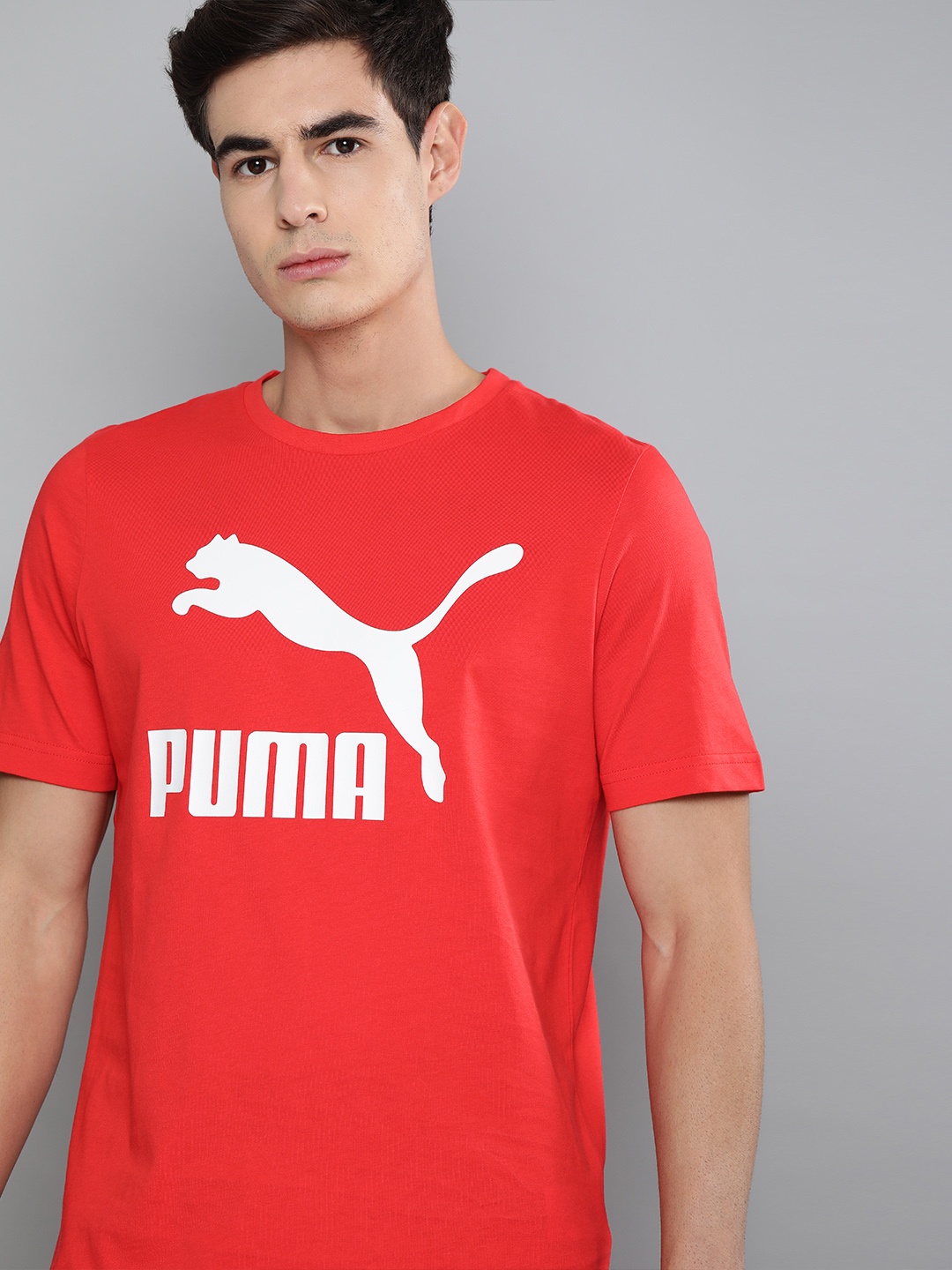 

Puma Men Red White Classics Logo Printed Round Neck Pure Cotton T-shirt