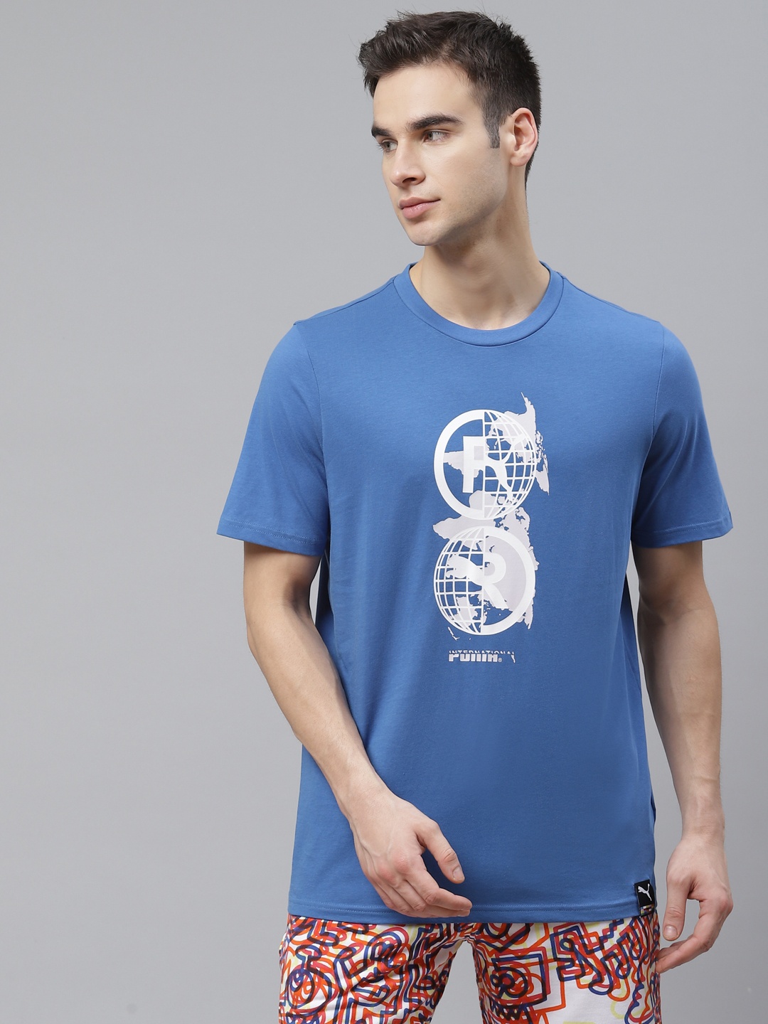 

Puma Men Blue White INTL Cotton Printed Round Neck Pure Cotton T-shirt