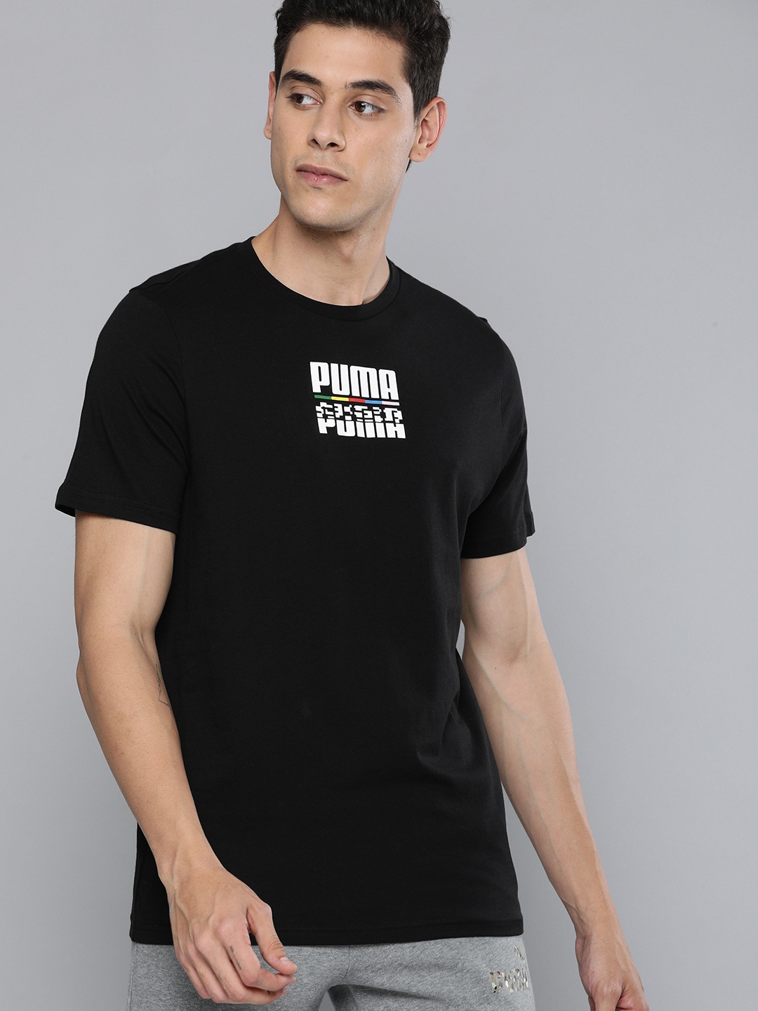 

Puma Men Black Regular Fit Printed Round Neck Pure Cotton T-shirt