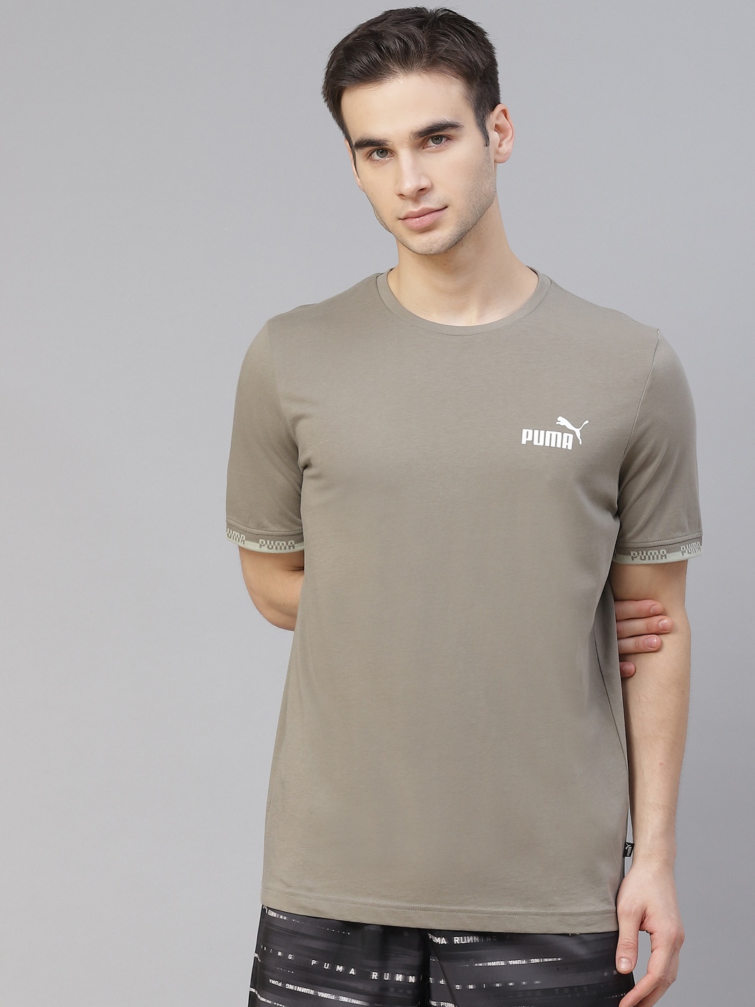 

Puma Men Taupe Solid Amplified Pure Cotton T-shirt