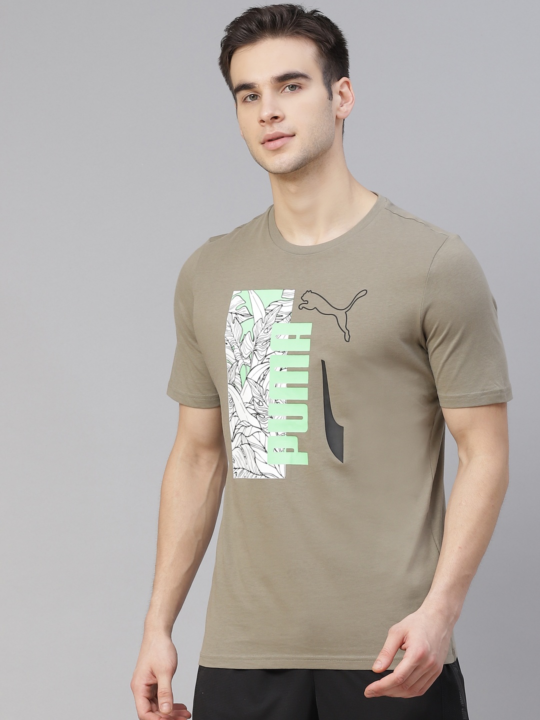 

Puma Men Taupe Green Printed Summer Vibe Pure Cotton T-shirt