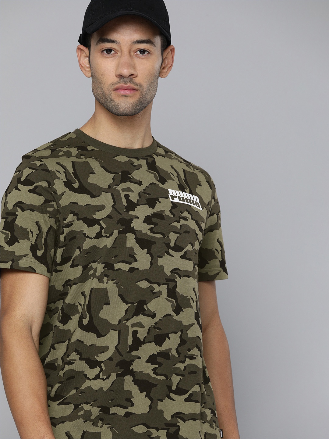 

Puma Men Olive Green Printed CORE CAMO AOP Round Neck Pure Cotton T-shirt