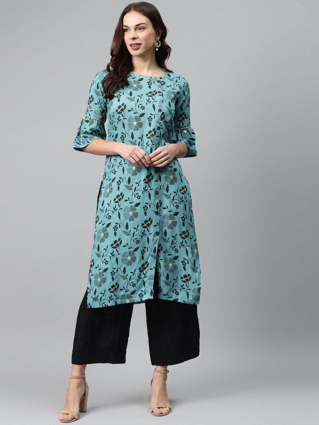 

Anubhutee Women Blue & Black Printed Straight Kurta