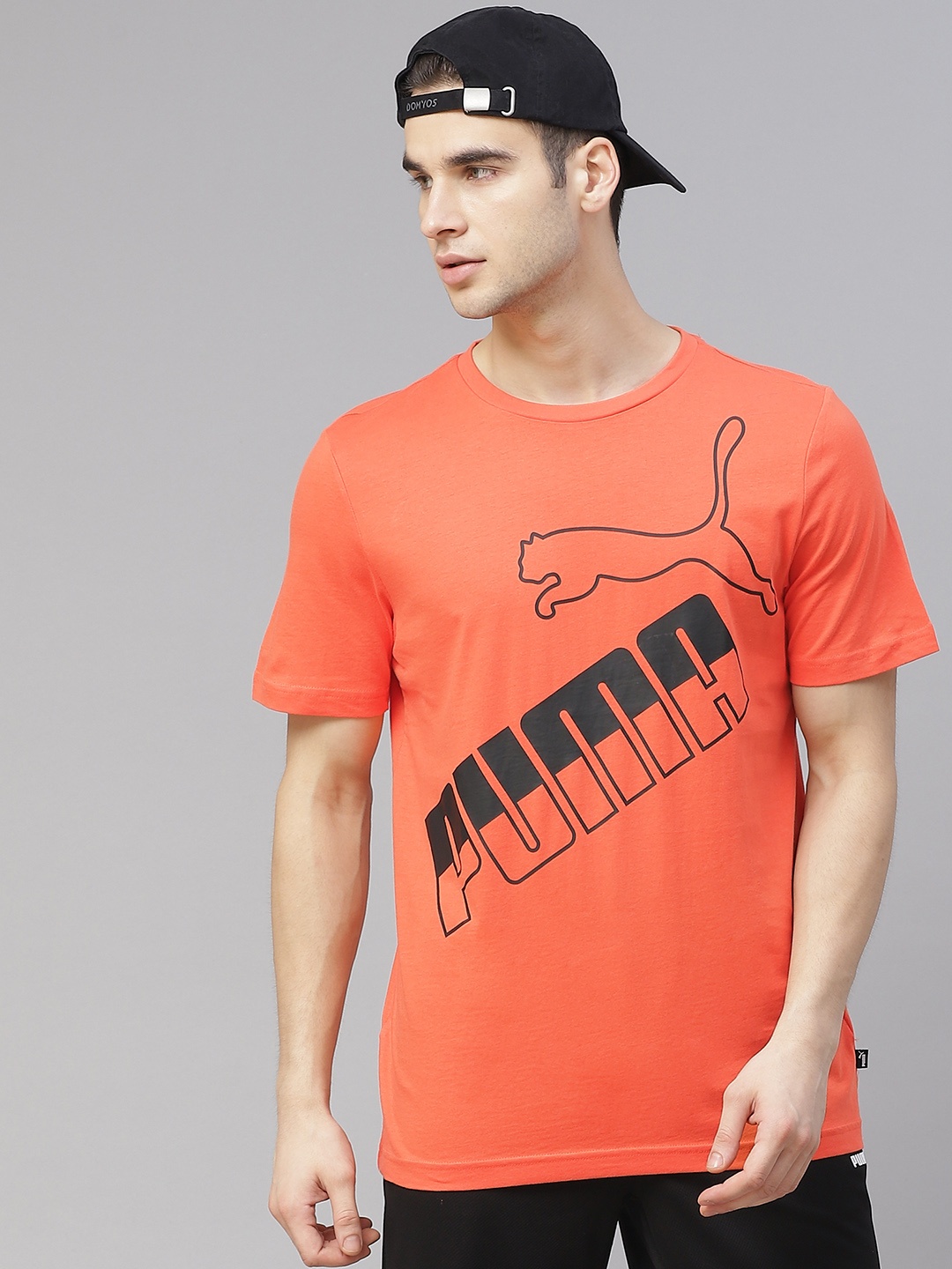 

Puma Men Orange Black Printed Big Logo Pure Cotton T-shirt