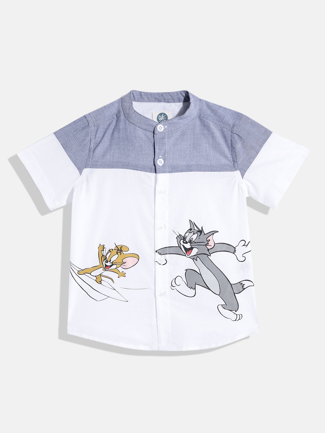 

YK Warner Bros Boys Pure Cotton Tom & Jerry Print Casual Shirt, White