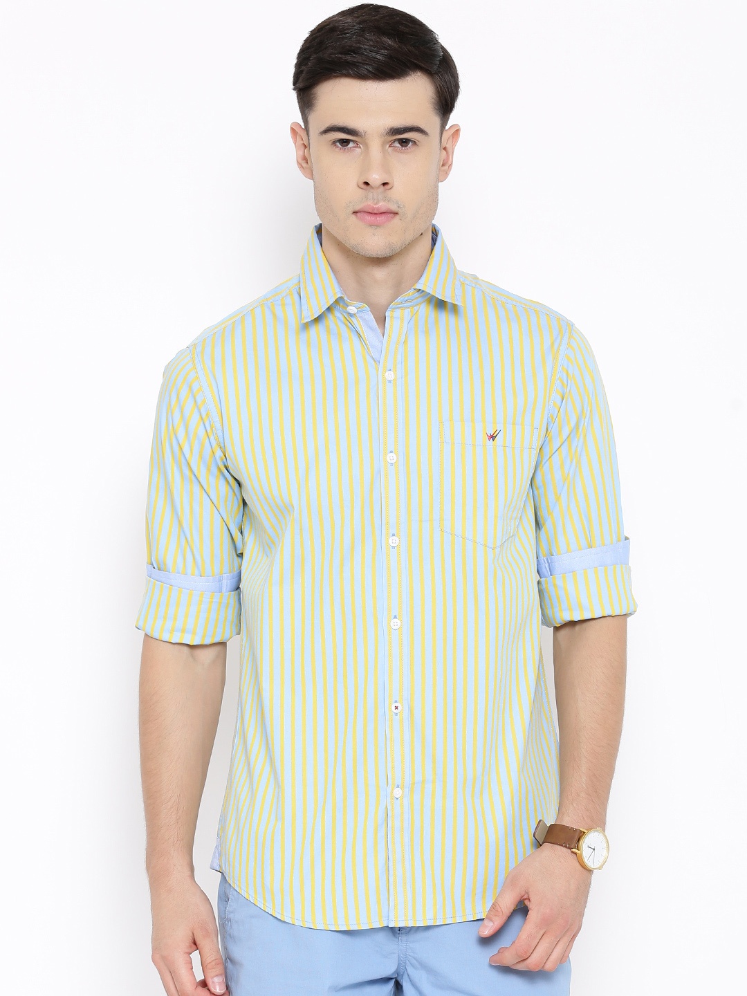 

Wills Lifestyle Yellow Striped Slim Casual Shirt