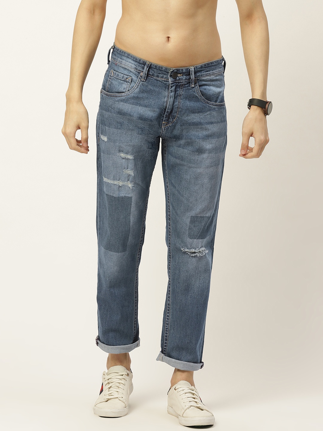

Moda Rapido Men Navy Blue Slim Fit Slash Knee Light Fade Stretchable Jeans