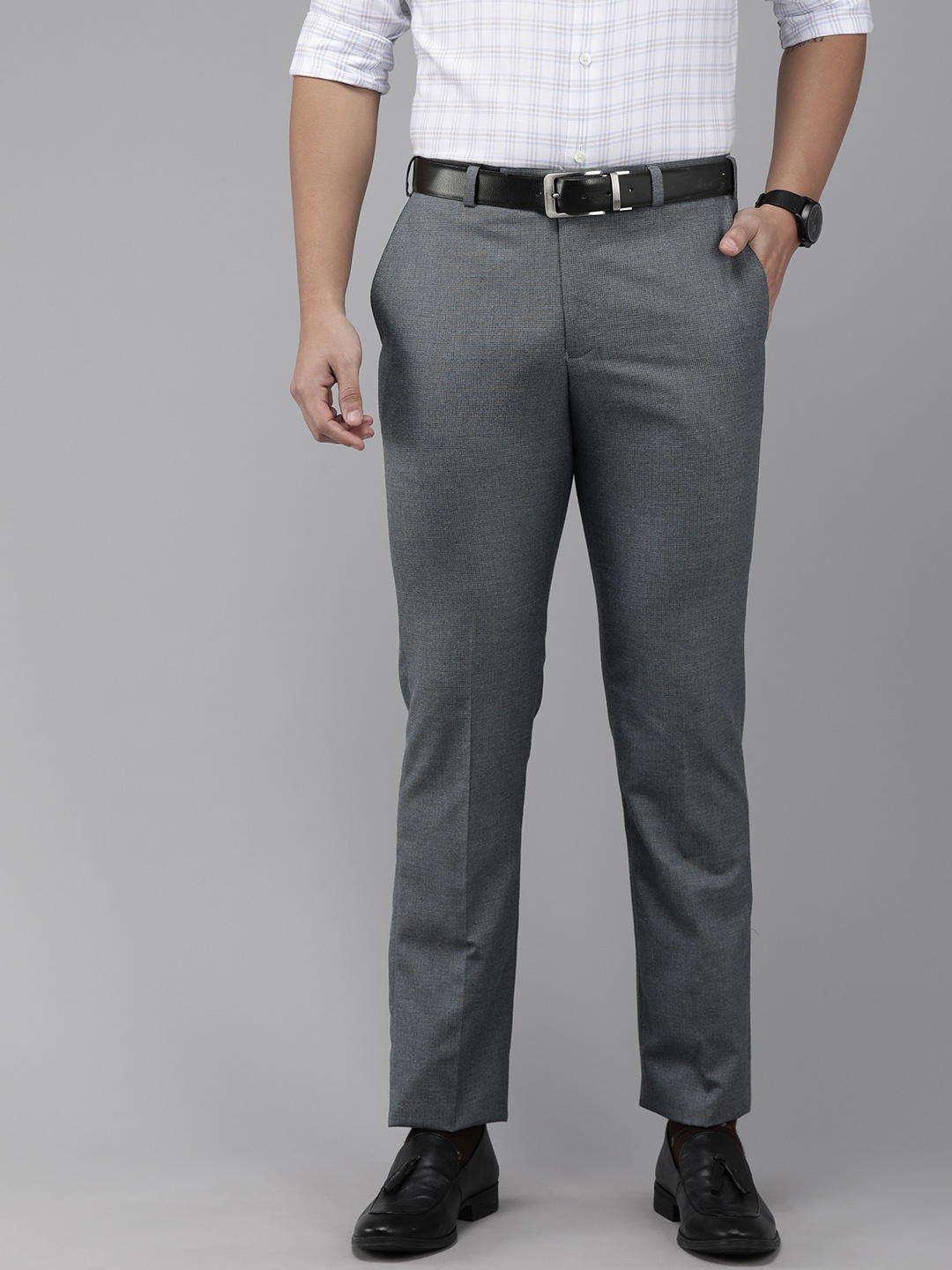 

Park Avenue Men Blue Smart Fit Solid Formal Trousers