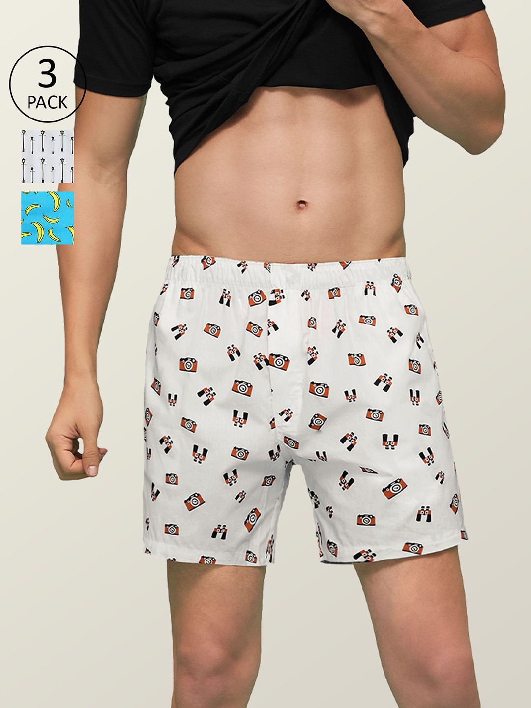 

XYXX Men Super Combed Cotton Printed Pack of 3 Remix Boxer XYBOX3PCKN173, Off white