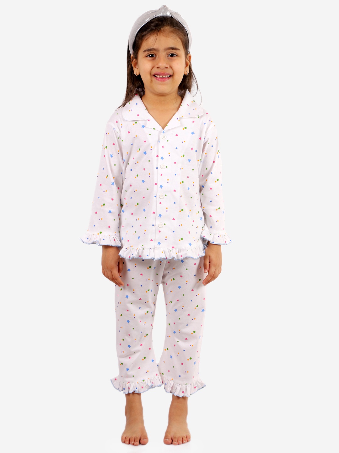 

Superminis Infant Girls White & Blue Printed Night Suit 50119-SMSINSSTWH